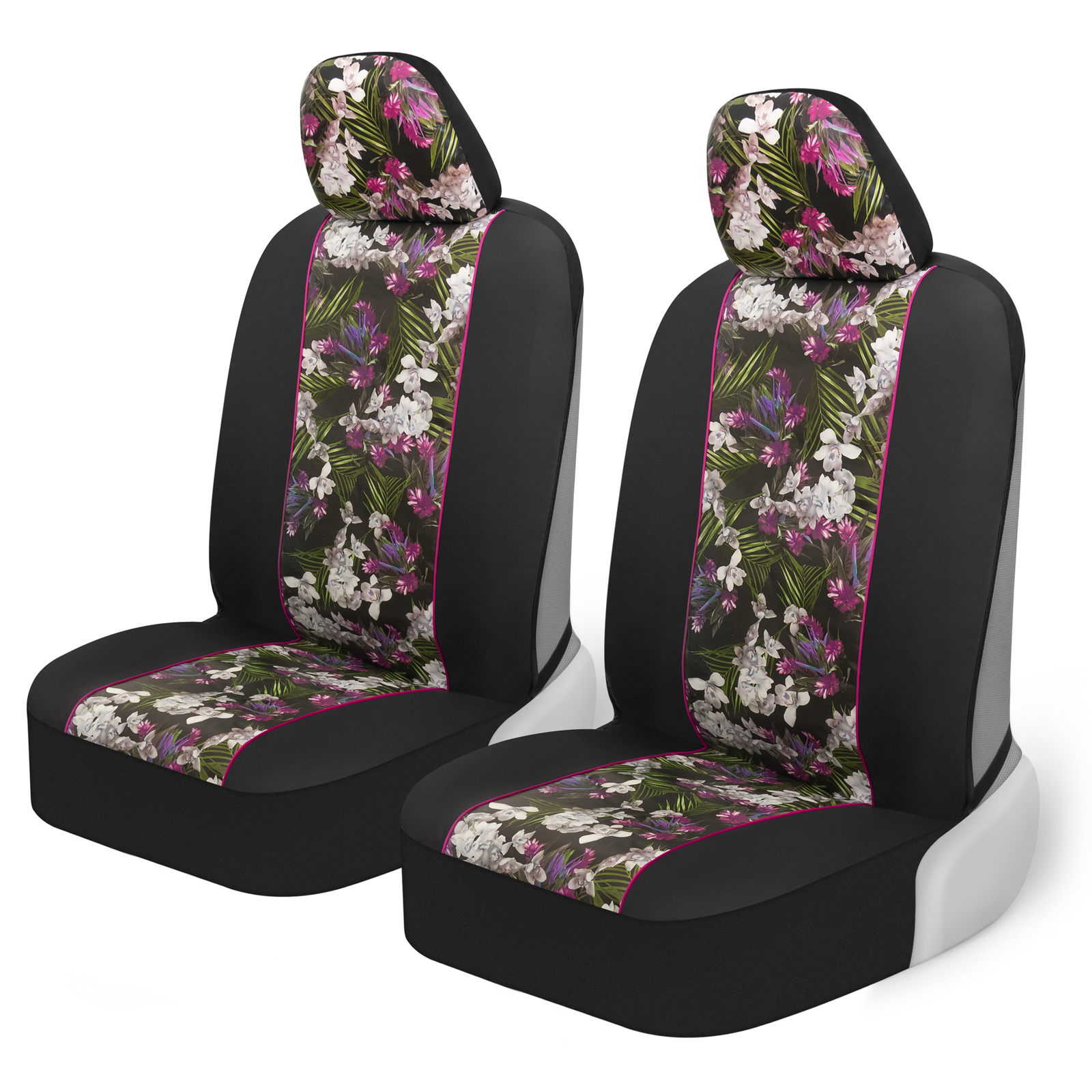 Premium Floral Pattern Faux Leather Front SeatCovers,Headrests IncludedUniversal