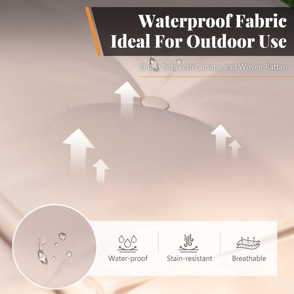 Sillas de patio de alta resistencia para exteriores columpio de porche de 3 asientos con cojín de dosel beige Foto 4 de 4