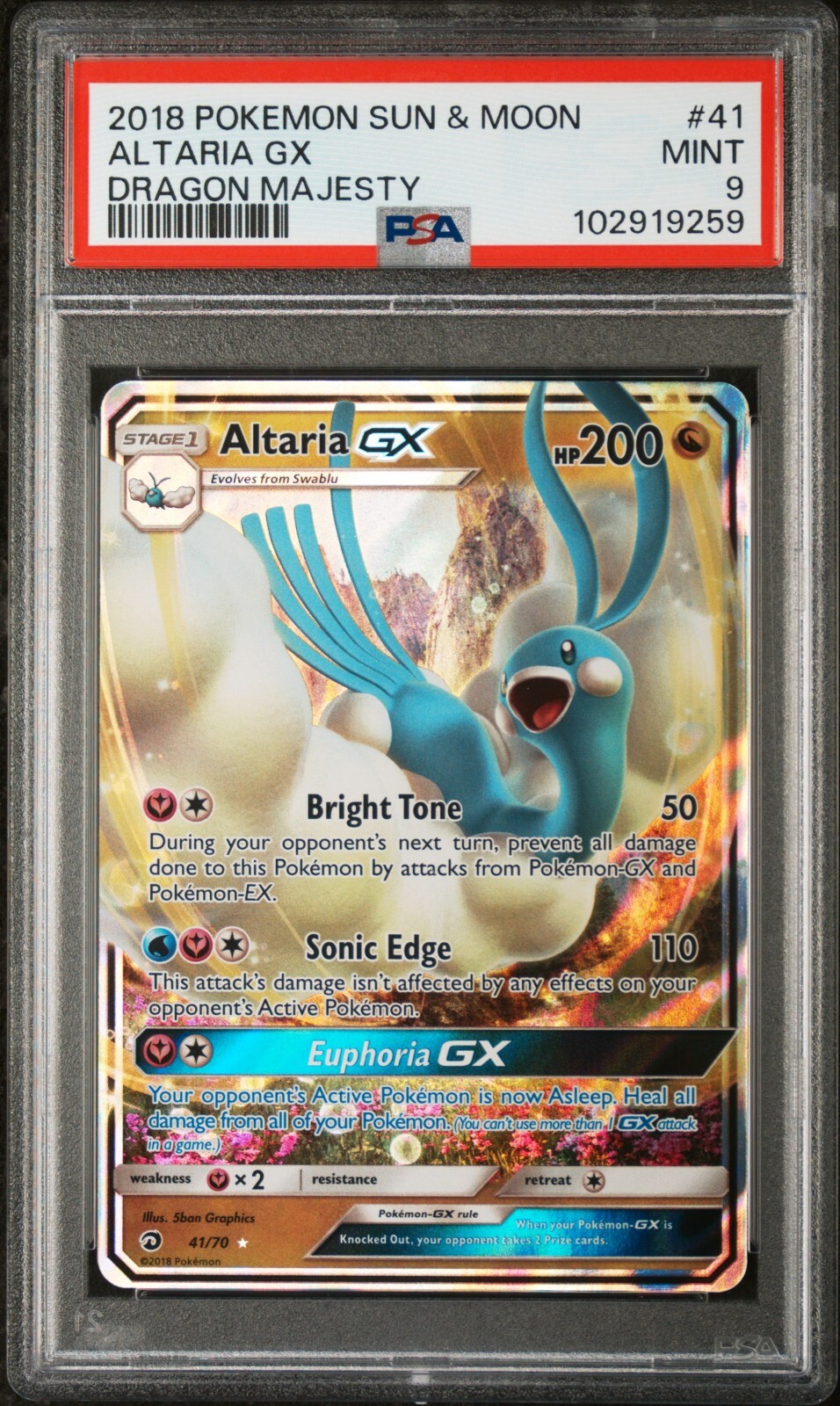 2018 POKEMON SUN & MOON DRAGON MAJESTY 41 ALTARIA GX PSA 9