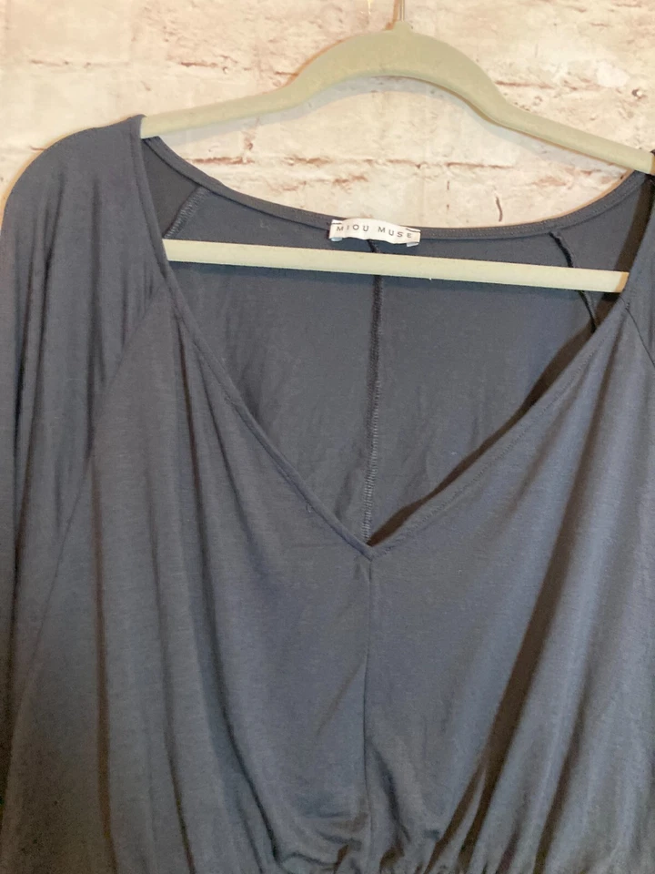 Miou Muse Crop Top Womens Medium Dark Charcoal Dark Romantic Dolman Sleeve - Image 4 of 4