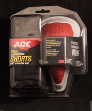 ACE TEEN Sports Compression Shorts with Protective Cup  LG/XL - Black 908007