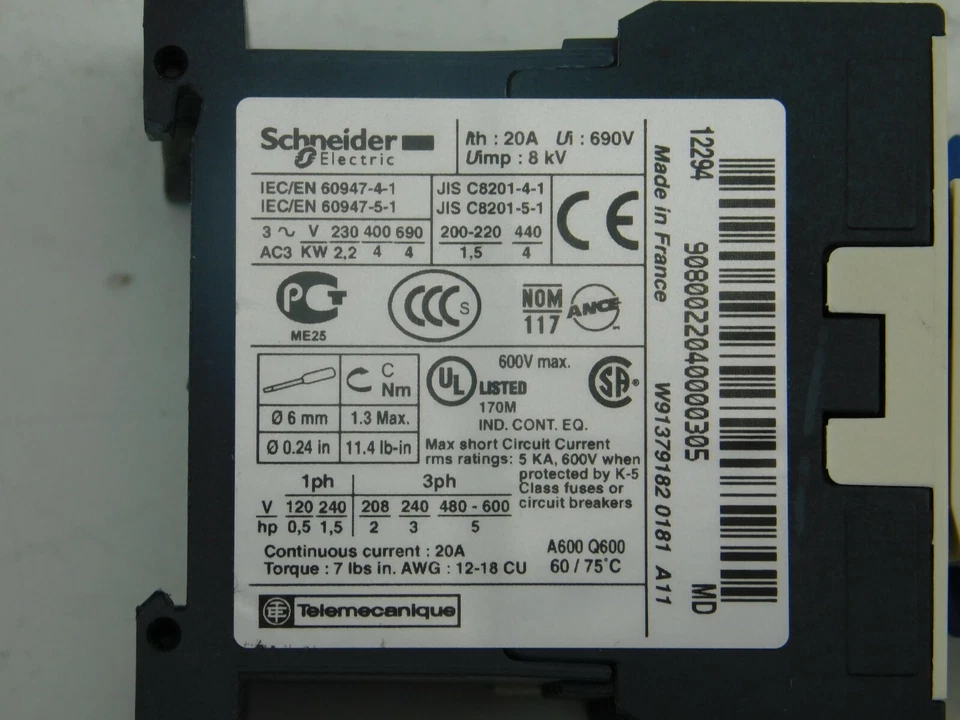 Schneider Electric Circuit Breaker LC7KK09 3 4/12ft7 220V LA1KN111 - Image 3 of 4
