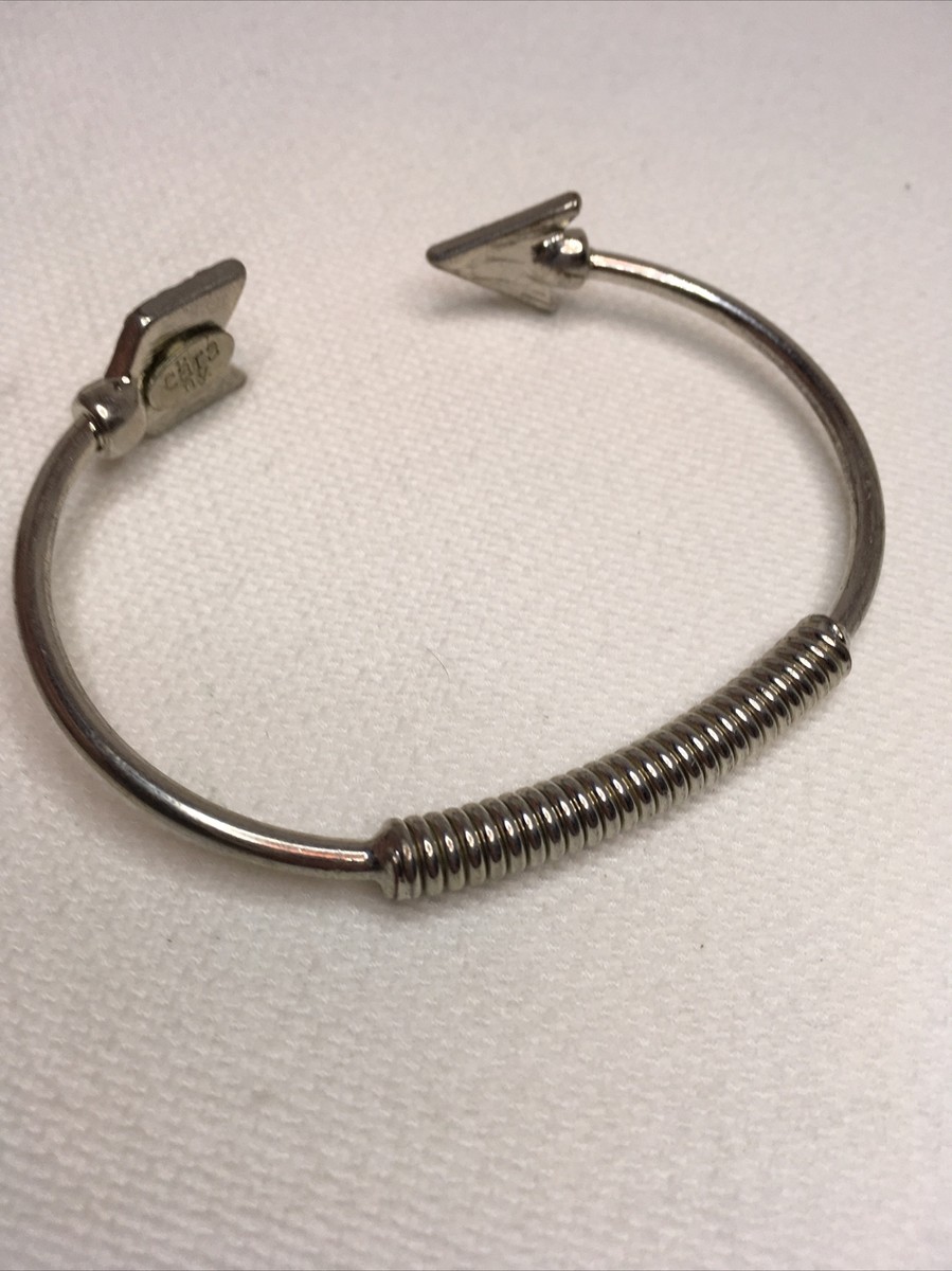 Beautiful Silvertone Signed Cara NY Unique Springed Jeweled Arrow Bracelet View 4