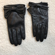 Merona Womens S Sheep Leather Gloves Black with a Bow at wrist Lined