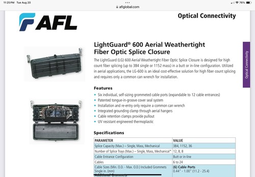 Weathertight Fiber Optic Splice Closure FC000029 AFL A1 LG-600-U - Picture 3 of 7