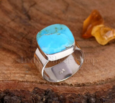 Mohave Turquoise Wide Band Ring Handmade Sterling Silver Jewelry For Her