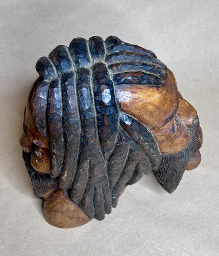 Rare 1970s Jamaican Hand-Carved Wood Bust | Dual-Head Rastafarian Statue | Vntg - Picture 6 of 9