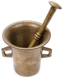 Antique Large Brass 4 1/4" Apothecary Mortar & Pestle Pharmacy Medical Medicine