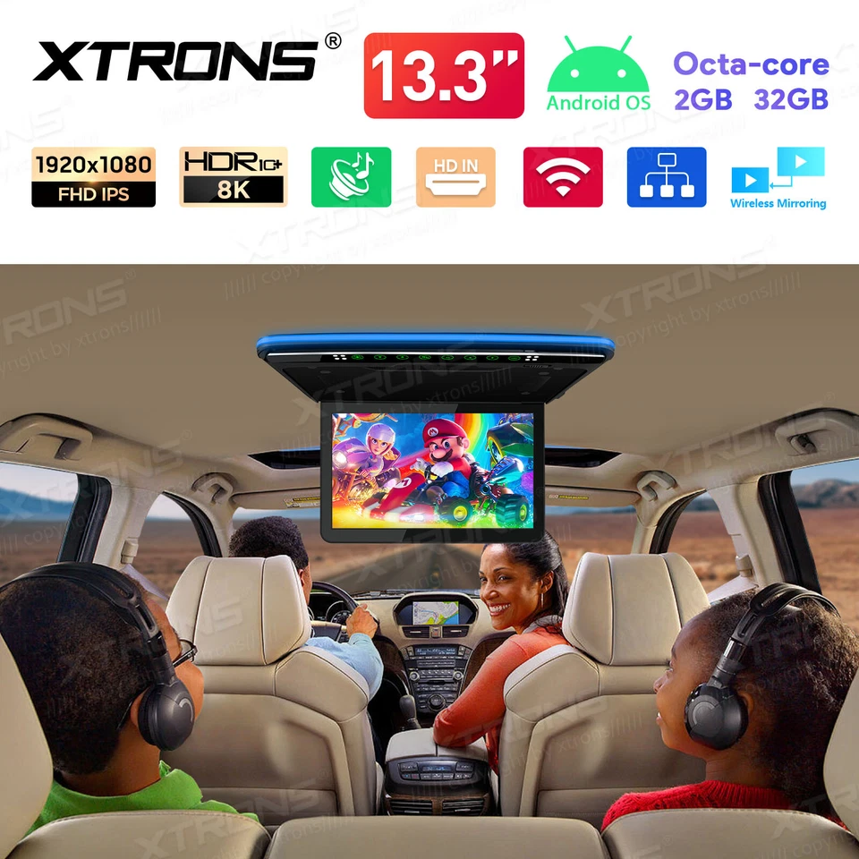 13.3" FHD Screen Car Roof TV Monitor Android 8-Core 2+32GB HDMI WiFi +Headphones - Image 2 of 4