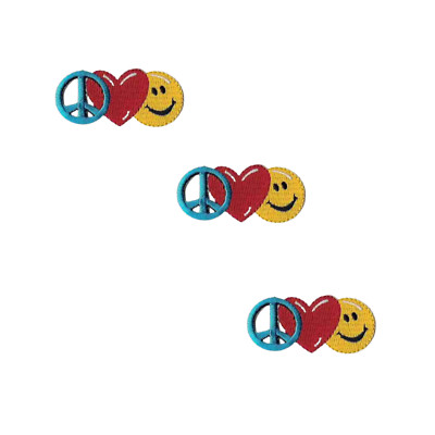 Peace Sign, Heart and Smiley Face (3-Pack) Iron On Patch   Small