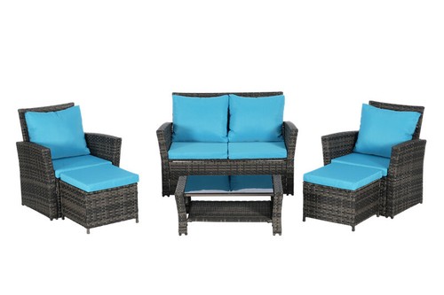 6 Pieces Rattan Outdoor Patio Furniture Set w/2 Removable Ottoman & Coffee Table - Picture 4 of 9