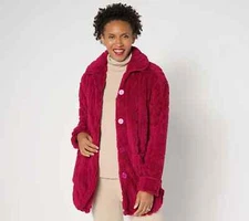 NEW Stan Herman XL Cable-Pattern Sherpa Button-Front Lounge Shacket  QVC 2891