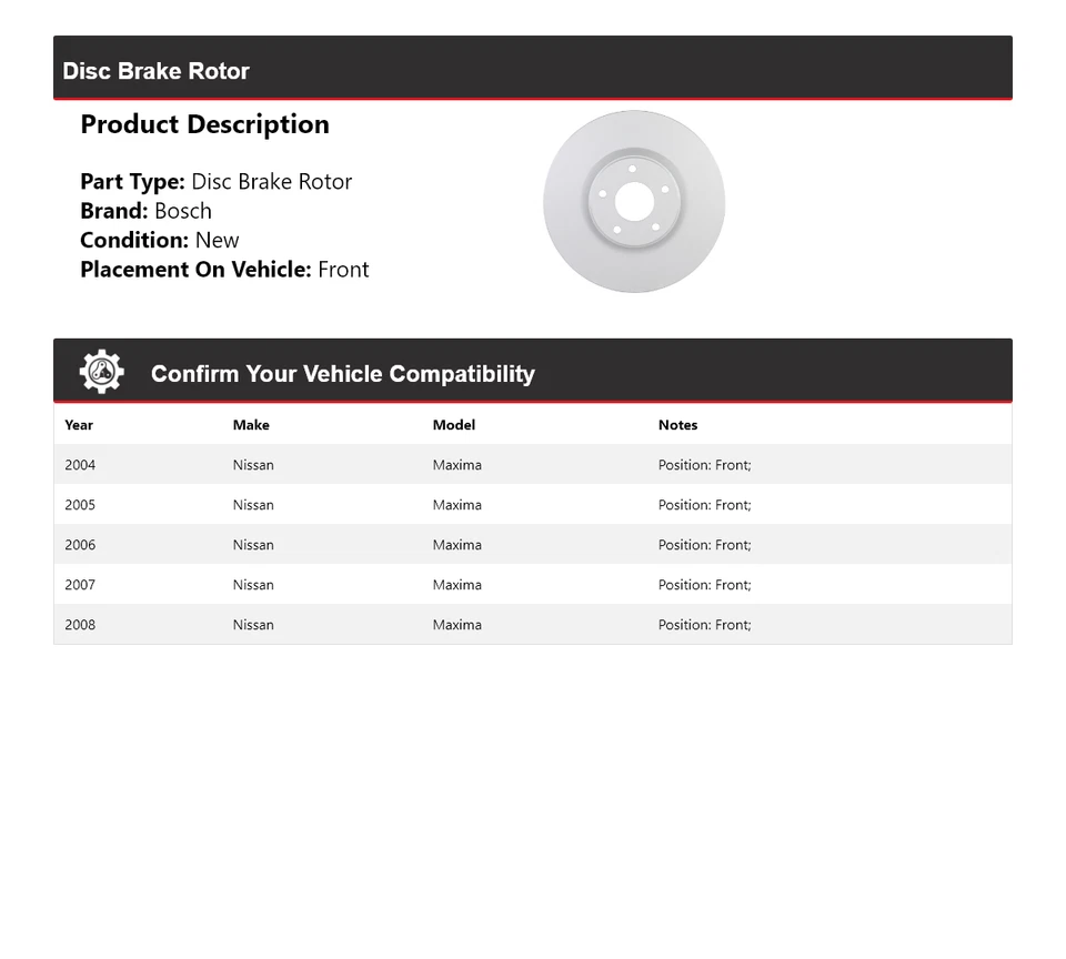 Rotor de freno de disco delantero QuietCast Bosch 2004-2008 2005 2006 Foto 2 de 4