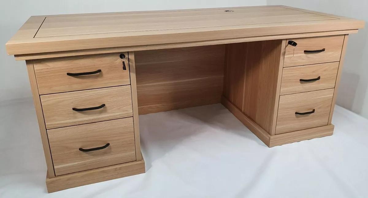 Large Light Oak Executive Office Desk with Built in Drawers 2000mm 2.0m