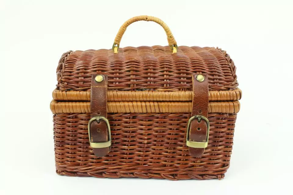 Red Gingham Wicker Straw Bag