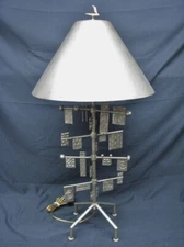 Vtg. Postmodern Leeazanne Metallic Silver Swing Table Lamp with Shade