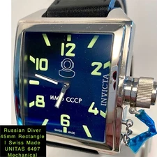 W45mm Swiss Made UNITAS 6497 Mechanical |Rectangular RUSSIAN DIVER Invicta Watch