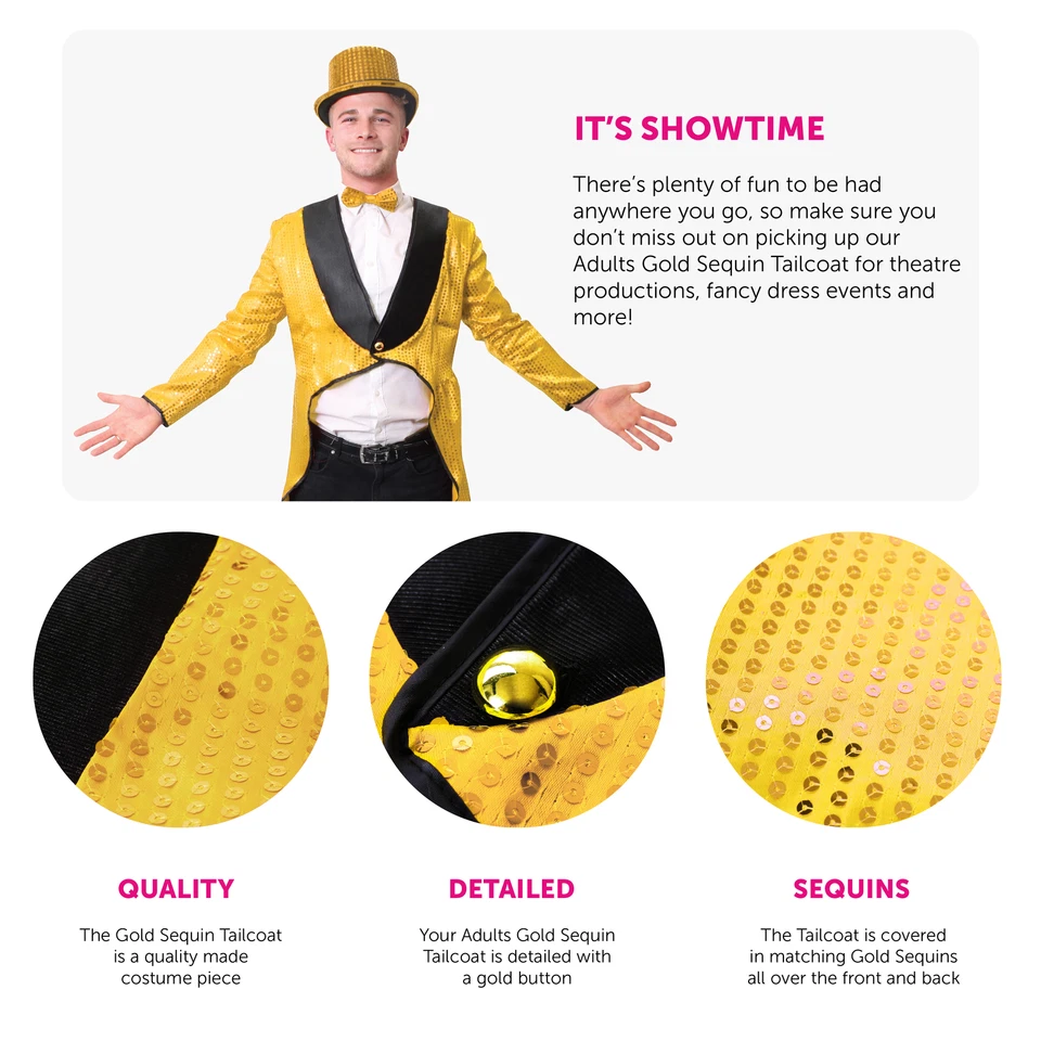 ABRIGO TRASERO LENTEJUELAS DORADO UNISEX CABARET DISFRAZ CIRCO MAESTRO BAILE Foto 2 de 4
