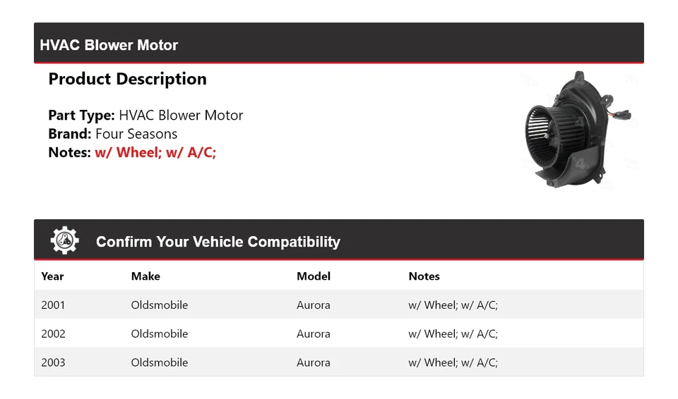 Motor de soprador HVAC Oldsmobile Aurora 2001-2003 4 estações 2002 - Imagem 2 de 4