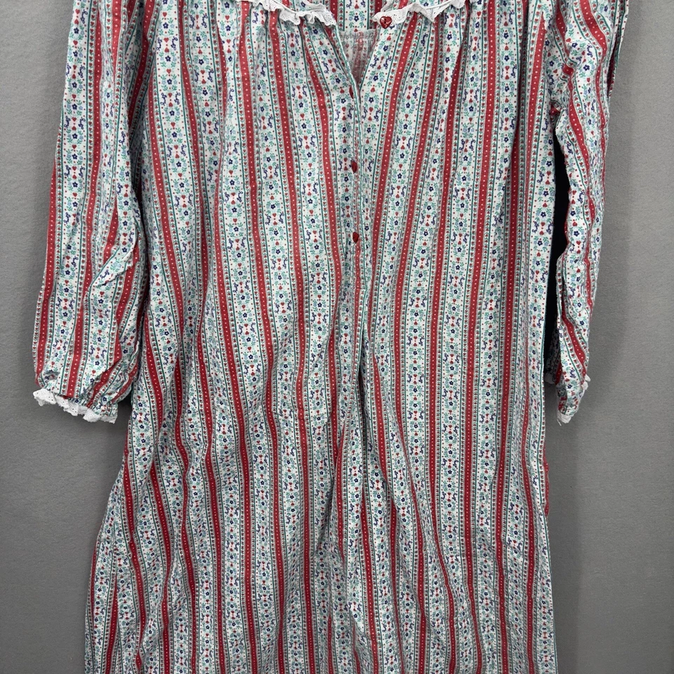 Camisón de franela Lanz of Salzburg para mujer mediano de encaje a rayas corazón Cottagecore Foto 3 de 4