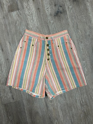 Chazz by Charles Chailian Striped Multicolor Button Shorts Cotton Hi-Rise Large