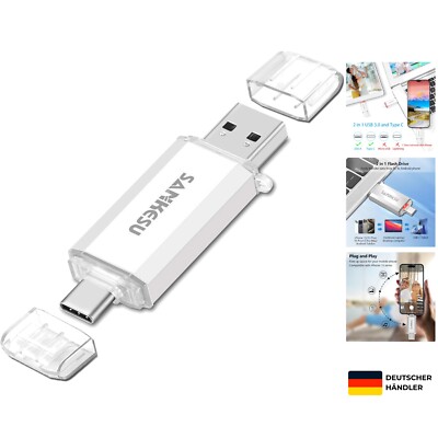 64GB USB 3.0 & USB-C Flash-Laufwerk - Stoßfester Speicherstick Silber