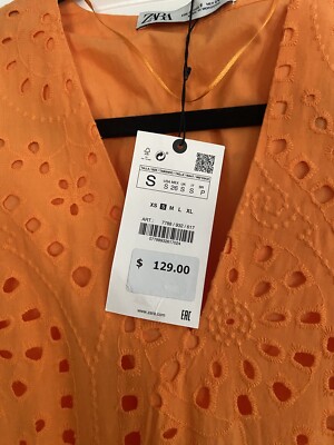 Zara Embroidered Orange Long Sleeve Dress | eBay
