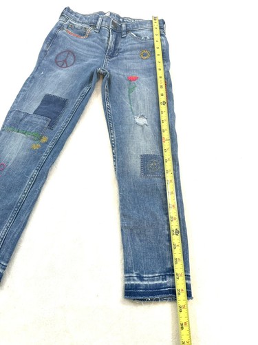 Gap Jeans 8 Girls Love Peace Embroidered Pencil Slim Ankle High Rise Adj Waist - Picture 17 of 24