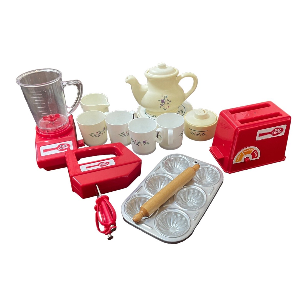 Vintage Tootsie Toys Red Betty Crocker Toy Toaster, Mixer, Blender