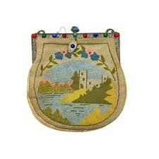 Antique Needlepoint Embroidered Purse Jeweled Possibly Czech Handcrafted AS IS