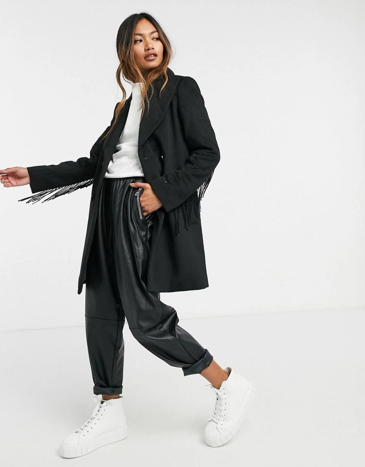 Gianni Feraud Black short overcoat with tussle detailing Size 12 - Image 2 of 4