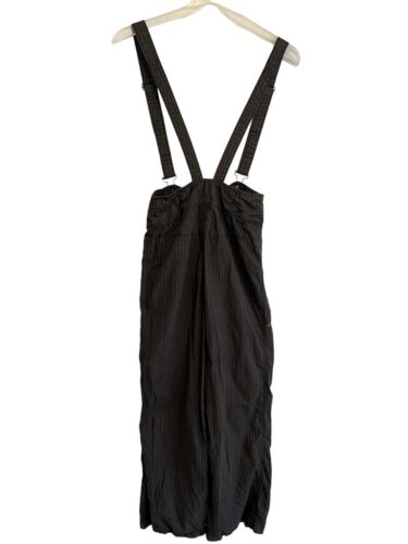 FREE PEOPLE salopette donna nera gessato svasata gamba bretelle pantaloni taglia 2 - Foto 2 di 5