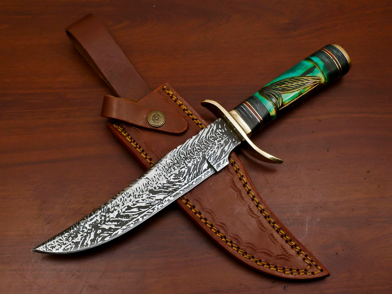Rody Stan HAND MADE D2 STEEL ACID ETCHING BLADE HUNTING BOWIE KNIFE