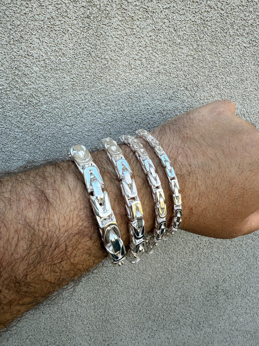 Real Solid 925 Silver Handmade Byzantine Heavy Mens Bracelet 5mm