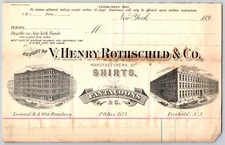 V. Henry Rothschild & Co. Pantaloons Shirts New York City 1892 Billhead Scarce