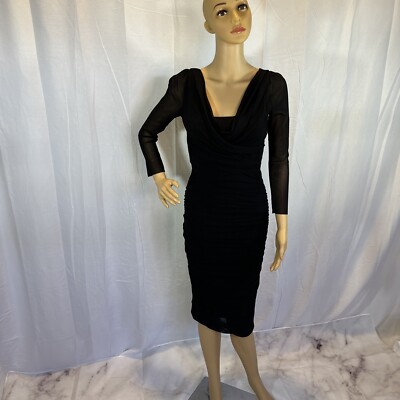 neiman marcus bodycon dresses Black Sheer Ruched Occasion Dress, Knee Length, Size M, Worn ONCE! and camera