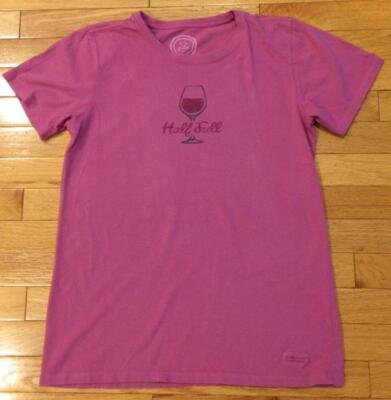 Life Is Good Half Full Women's Classic Fit Rasberry T-Shirt Size M