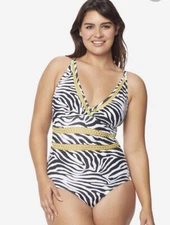 Ruby Ribbon St Tropez One-Piece Zebra Print Swimsuit Size 14 New Women's #1913