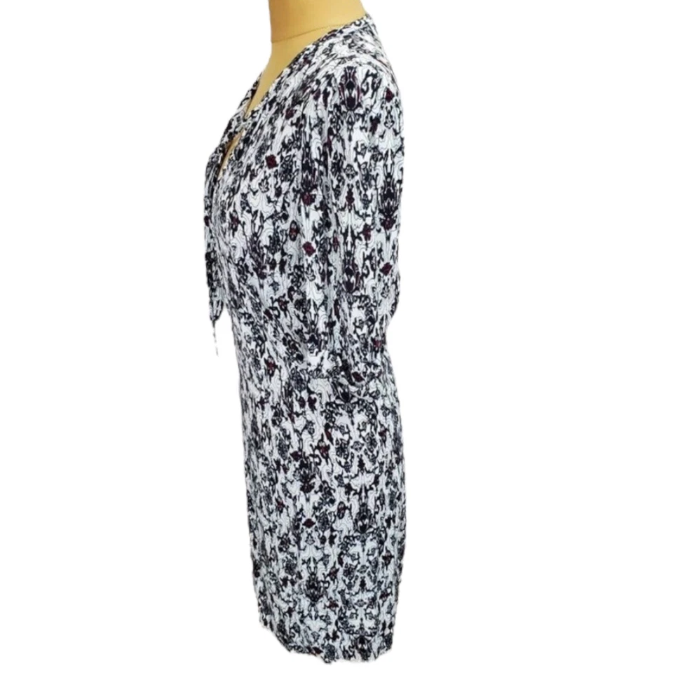 Maje Vestido Rayón Ligero Blanco y Negro Abstracto Floral Patrón Talla 2 Foto 3 de 4