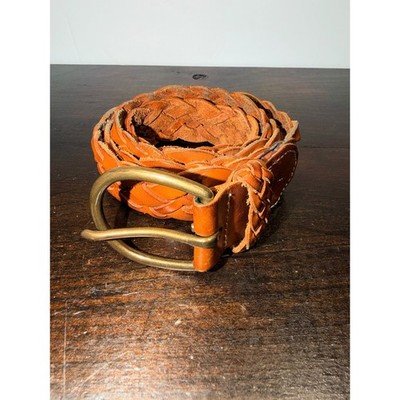 Cognac Braided Genuine Leather Cuir Veritable Belt Brass Buckle Sz S Boho Woven