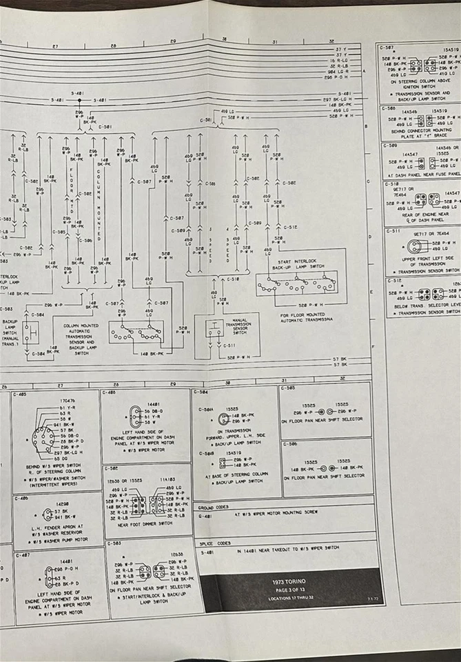 1973 Ford Torino Ranchero Diagrama de Fiação Esquema Elétrico Gran Torino 73 Fabricante de Equipamento Original - Imagem 4 de 4