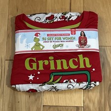 Dr Seuss The Grinch Holiday Family Pajamas Grinch Mode ON/OFF Womens Large