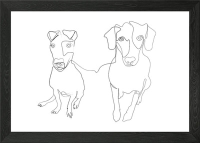 Dog Line Art 2 schwarz weiß gerahmtes Wandbild Poster Leinwanddruck Bild