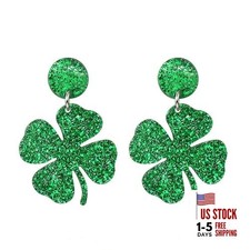 St Patrick's Day Drop Dangle Earrings Acrylic Irish Glitter Shamrock Lucky C