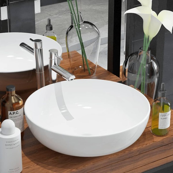 Waschbecken | Rund | Keramik | Weiß | Aufbaubecken | Handwaschbecken | Modern-image