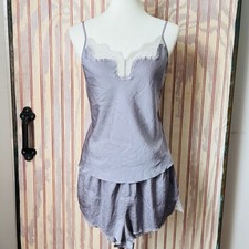 Victoria's Secret Gray Satin w/ Lace Camisole  Shorts Romance Pajama Set Size M