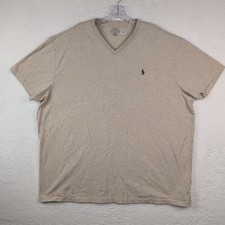 Polo Ralph Lauren Shirt Mens XXL Beige Short Sleeve Classic Fit V-Neck Casual