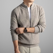 Men 100 Wool Cardigan Thicken Sweater Winter New Slim Casual Outwear Coats Tops