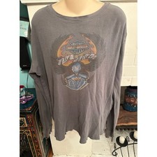 VINTAGE 90'S Y2K HARLEY DAVIDSON GRAY THERMAL WAFFLE LONG SLEEVE DEALER TEE TOP
