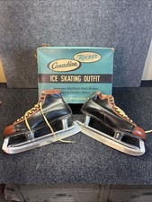 Vtg Canadian Rocket Men's Two-Tone Leather Size 9 Black Brown Ice Skates